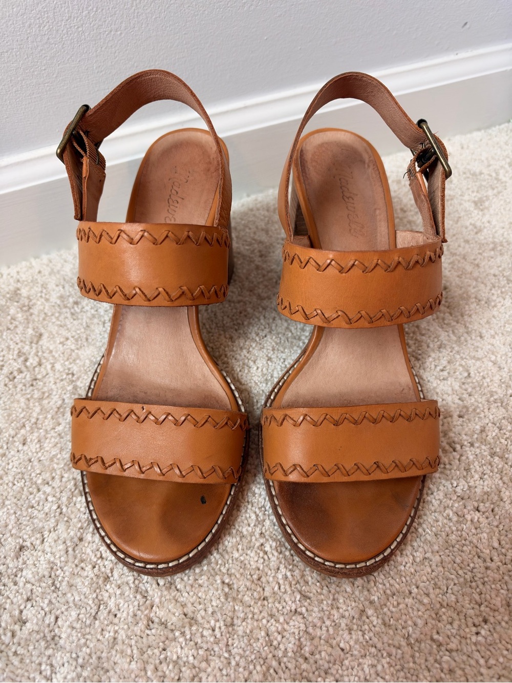 Madewell Women's Tan Leather Two-Strap Slingback Sandals